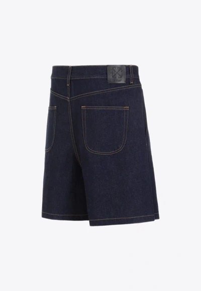 Shop Off-white 90s Logo Denim Shorts In Blue