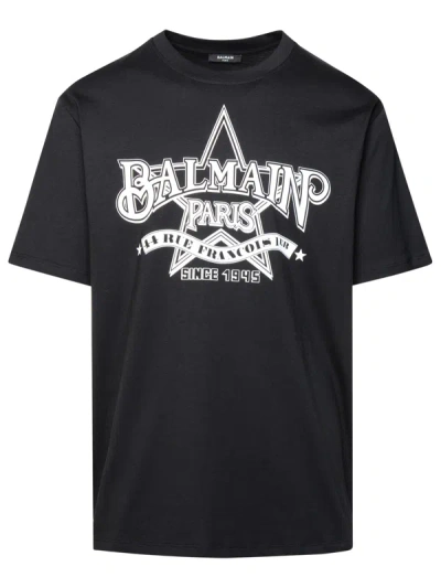 Shop Balmain Man  ' Star' Black Cotton T-shirt