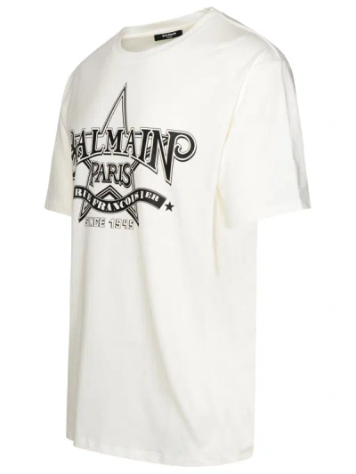 Shop Balmain Man  ' Star' White Cotton T-shirt
