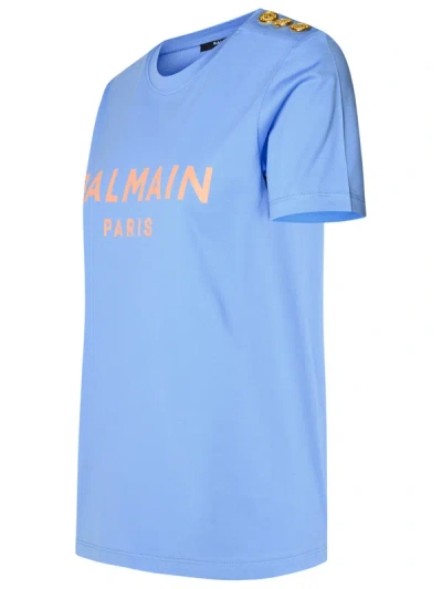 Shop Balmain Woman  Light Blue Cotton T-shirt
