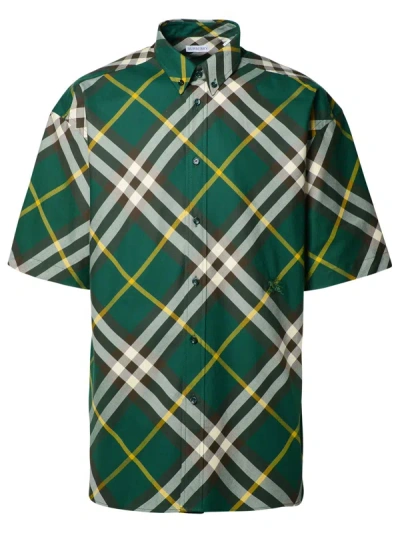 Shop Burberry Man  Green Cotton Shirt