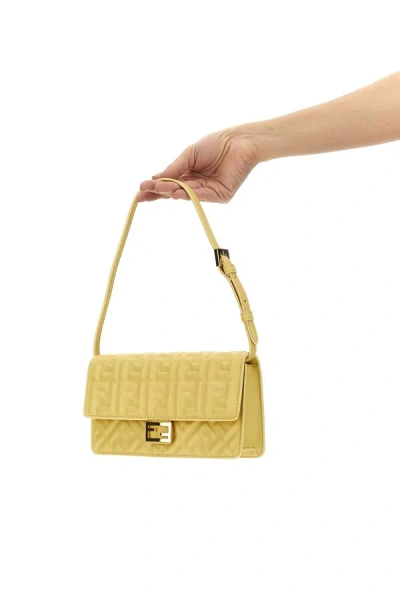 Shop Fendi Women 'baguette' Wallet On Chain In Yellow