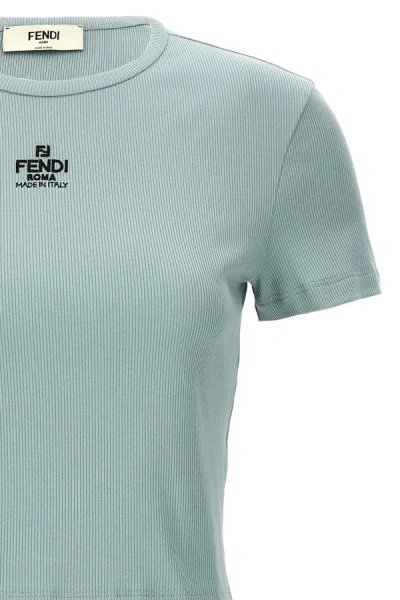Shop Fendi Women Logo Embroidery T-shirt In Blue