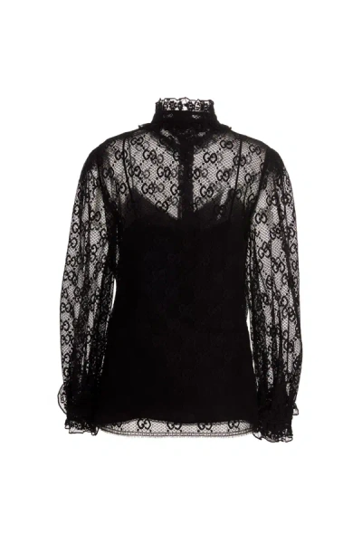 Shop Gucci Women Gg Lace Shirt In Black