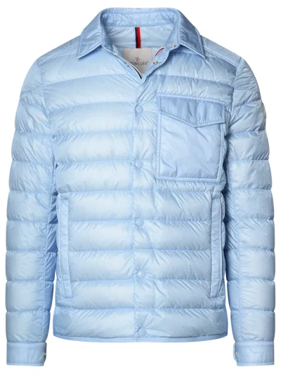 Shop Moncler Man  Light Blue Polyamide Down Jacket