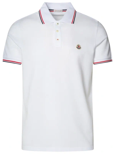 Shop Moncler Man  White Cotton Polo Shirt