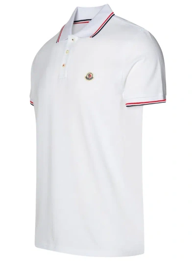Shop Moncler Man  White Cotton Polo Shirt