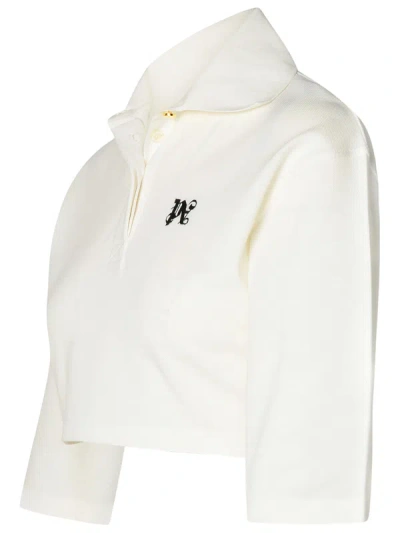 Shop Palm Angels White Cotton Crop Polo Shirt Woman