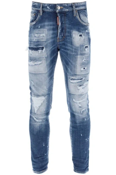 Shop Dsquared2 Destroyed Effect Skater Jeans. In Blue