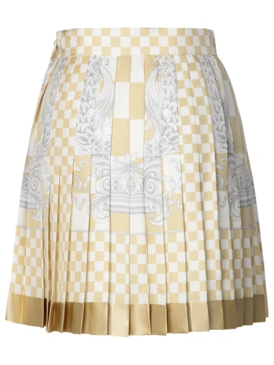 Shop Versace Woman  'barocco' Beige Silk Skirt In Cream