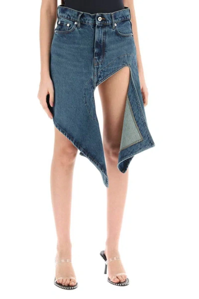 Shop Y/project Y Project Denim Mini Skirt With Cut Out Details In Blue