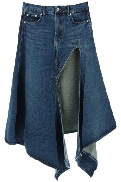 Shop Y/project Y Project Denim Midi Skirt With Cut Out Details In Blue