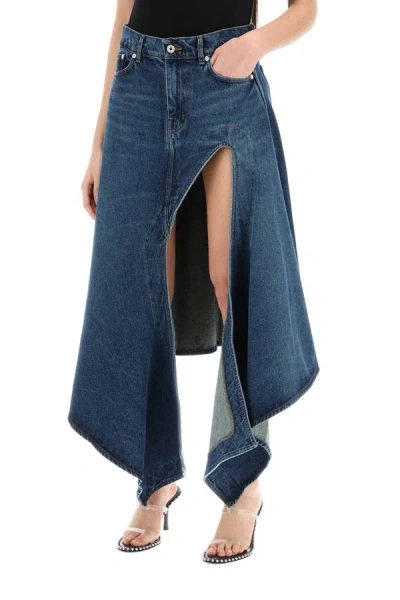 Shop Y/project Y Project Denim Midi Skirt With Cut Out Details In Blue