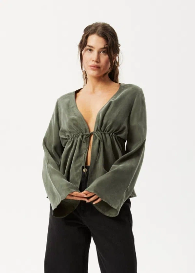 Shop Afends Cupro Tie Blouse In Green