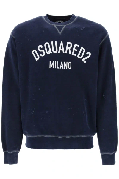 Shop Dsquared2 Felpa Cool Fit Effetto Used In Blue