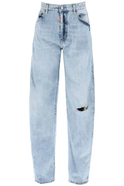 Shop Dsquared2 Jeans Oversize Con Dettaglio Destroyed In Blue