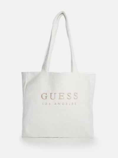 Shop Guess Factory Terry Cloth Logo Tote In White