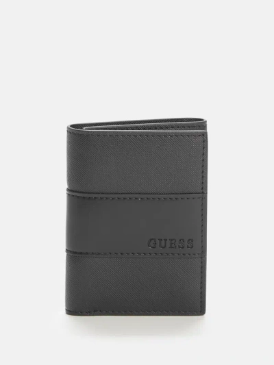Shop Guess Factory Debossed Logo Trifold Wallet In Black