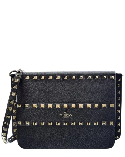 Shop Valentino Rockstud Small Grainy Leather Crossbody In Black