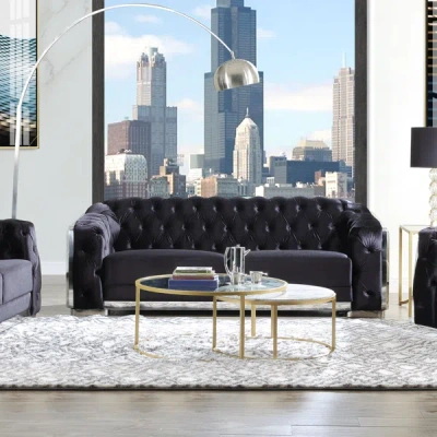 Shop Simplie Fun Pyroden Sofa In Black Velvet & Chrome Finish Lv