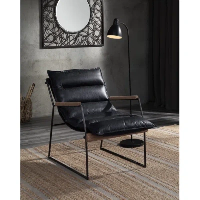Shop Simplie Fun Luberzo Accent Chair In Distress Espresso Top Grain Leather & Matt Iron Finish