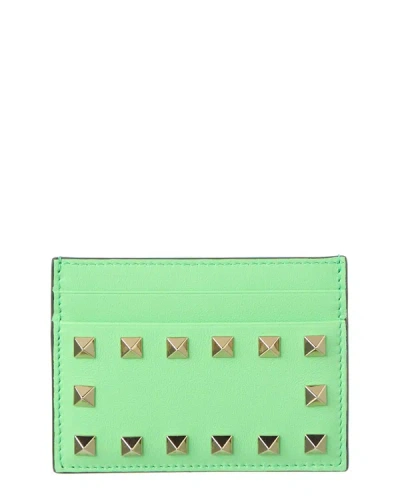 Shop Valentino Rockstud Leather Card Holder In Green