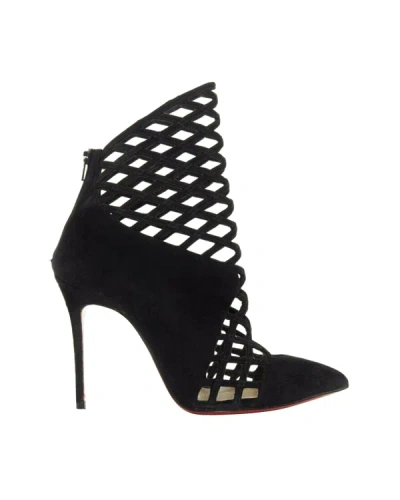 Shop Christian Louboutin Mrs Bouglione Black Suede Mesh Cut Out Pointy Bootie