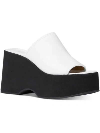 Shop Michael Michael Kors Dabney Womens Faux Leather Slip-on Platform Sandals In White