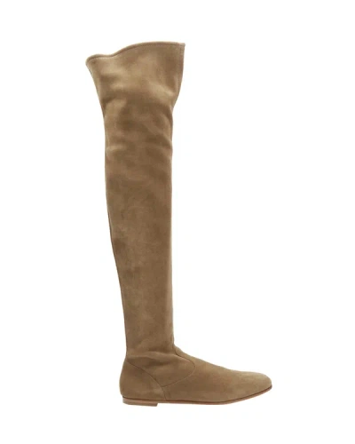 Shop Gianvito Rossi Camoscio Brown Suede Flat Thigh High Boots