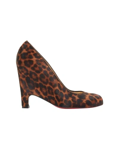 Shop Christian Louboutin Morphing 100 Brown Leopard Calfskin Demi Wedge Heel