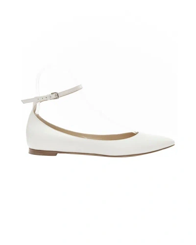 Shop Gianvito Rossi White Leather Skinny Ankle Strap Pointy Flats