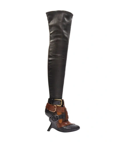Shop Tom Ford Rare  Runway Brown Multi Belt Buckle Thigh High Boots In Black