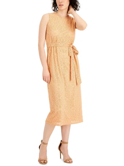 Shop Anne Klein Petites Womens Crochet Calf Midi Dress In Multi