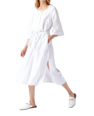 Shop Tricot Chic Linen Dress With Sleeve Details In White