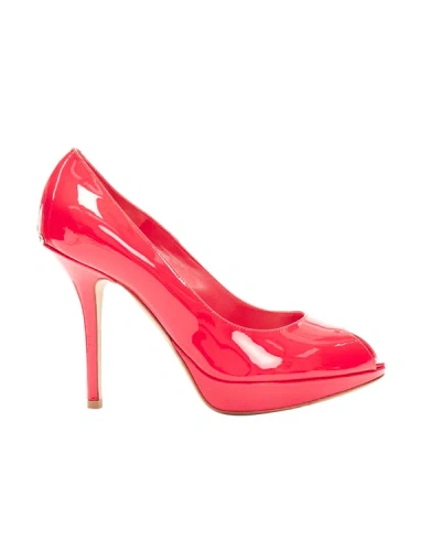 Shop Dior Christian  Neon Pink Patent Leather Peep Toe Platform Pumps