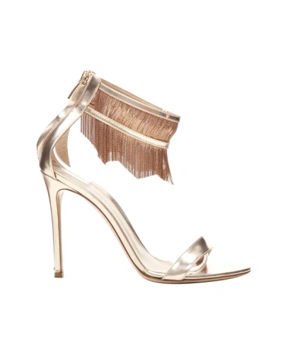 Shop Gianvito Rossi Josephine Copper Metal Fringe Ankle Strap High Heel Sandal In Grey