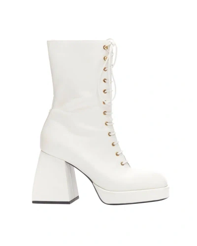 Shop Nodaleto Bulla Candy White Leather Chunky Heels Lace Up Boots