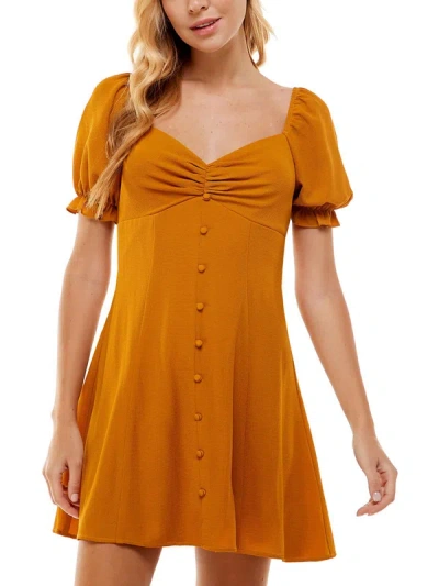 City Studio Juniors Womens Sweetheart Neckline Puff Sleeves Fit & Flare Dress In Brown