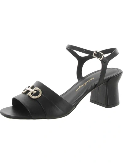 Shop Ferragamo Ondina Gancini Womens Leather Ankle Strap Heels In Black