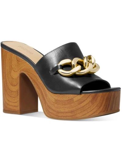 Shop Michael Michael Kors Scarlett Womens Leather Block Heel Platform Sandals In Black