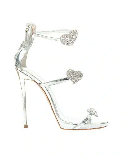 Shop Giuseppe Zanotti Coline Silver Leather Crystal Heart High Heel Sandals