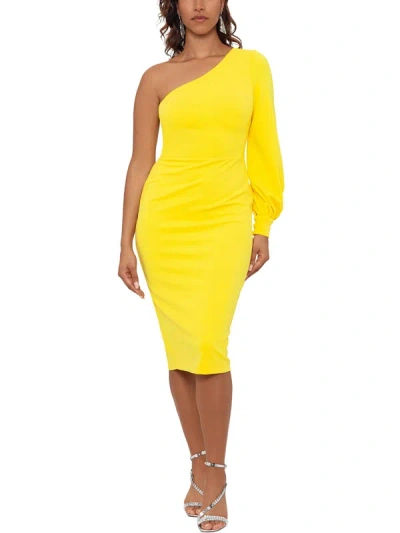 Shop B & A By Betsy And Adam Womens Crepe One Shoulder Sheath Dress In Yellow