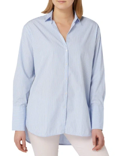 Shop 0039 Italy Long Sleeves Tiered Cotton Top In Blue/white
