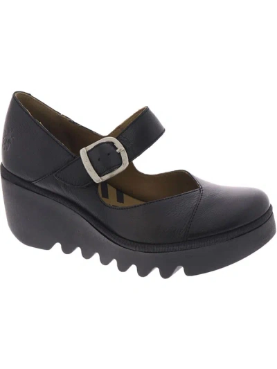 Shop Fly London Baxe Womens Faux Leather Wedge Mary Janes In Black