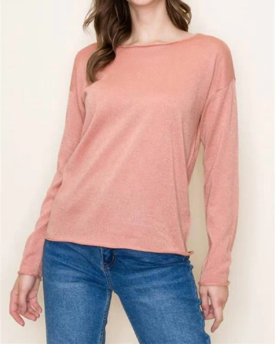 Shop Staccato Lurex Boat Neck Long Sleeve Sweater In Blush In Gold