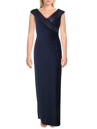 Shop Lauren Ralph Lauren Leonetta Womens Pleated Ruched Formal Dress In Blue