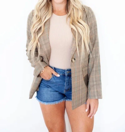 Shop Skies Are Blue Delia Two Button Plaid Blazer In Brown