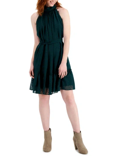 Shop Taylor Petites Womens Clip Dot Belt Halter Dress In Green