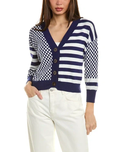Shop Wispr Check Stripe Silk-blend Cardigan In Blue