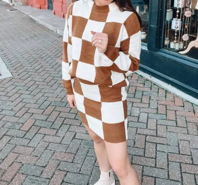 Shop Aureum Check Mate Skirt In Brown
